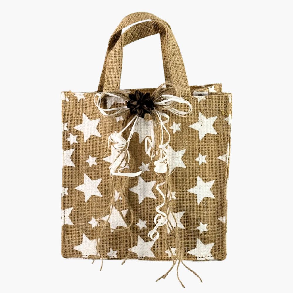 Borsina Regalo in Juta con Decorazione Stelle